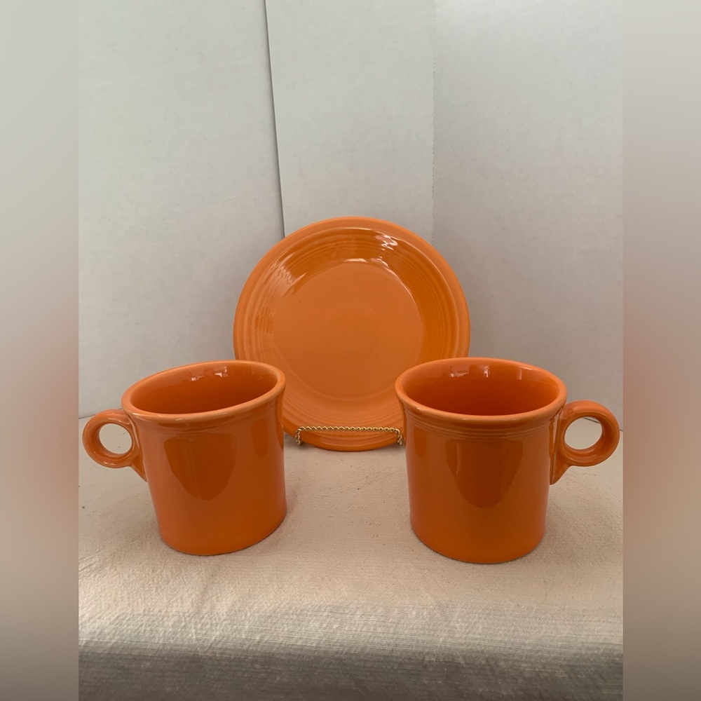 Fiesta ware Tangerine One Salad Plate and Two Tom & Jerry Coffee Mugs